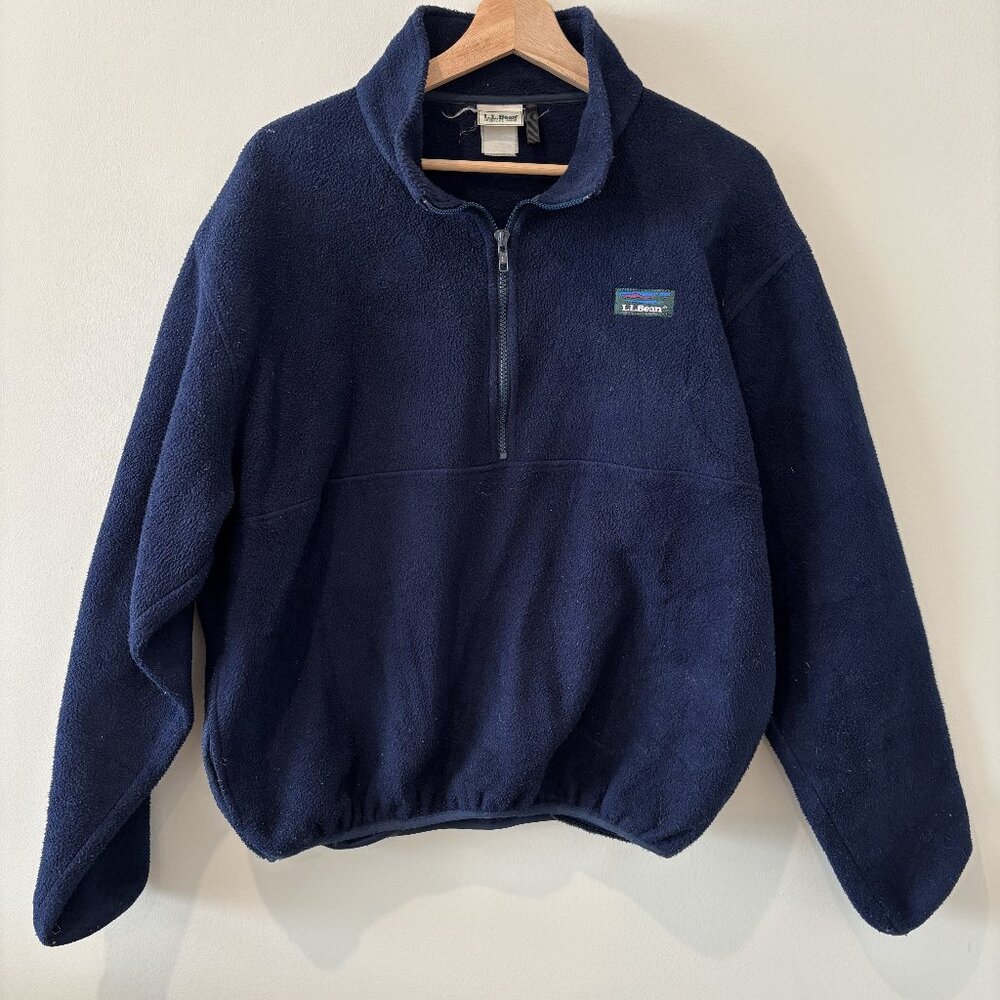 Vintage LL Bean Navy Fleece Quarter Zip Pullover Sweater Mens Large